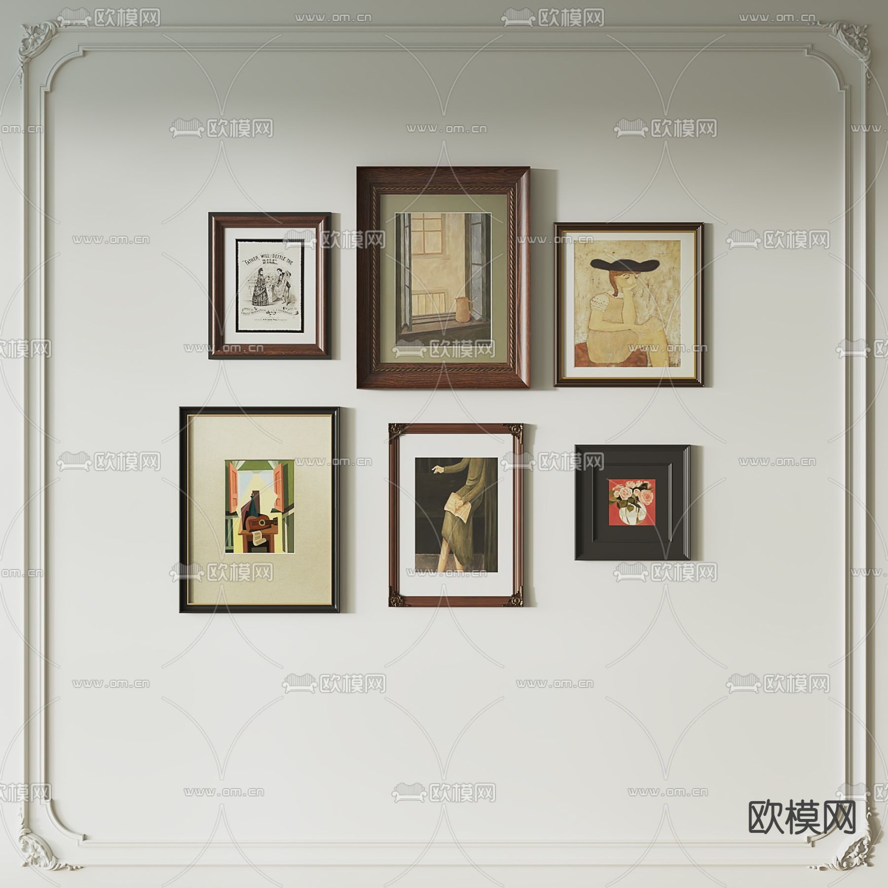 北欧复古画 组合画 装饰画3d模型下载