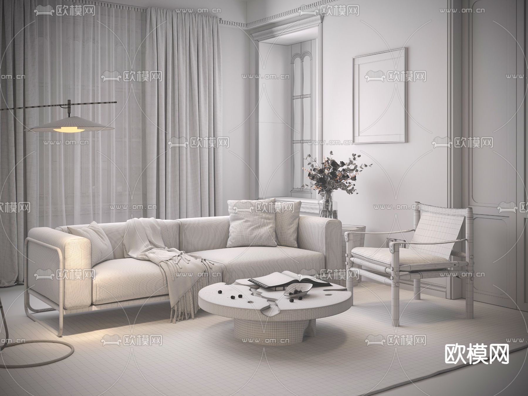 欧式复古客厅3d模型下载（渲染图4）