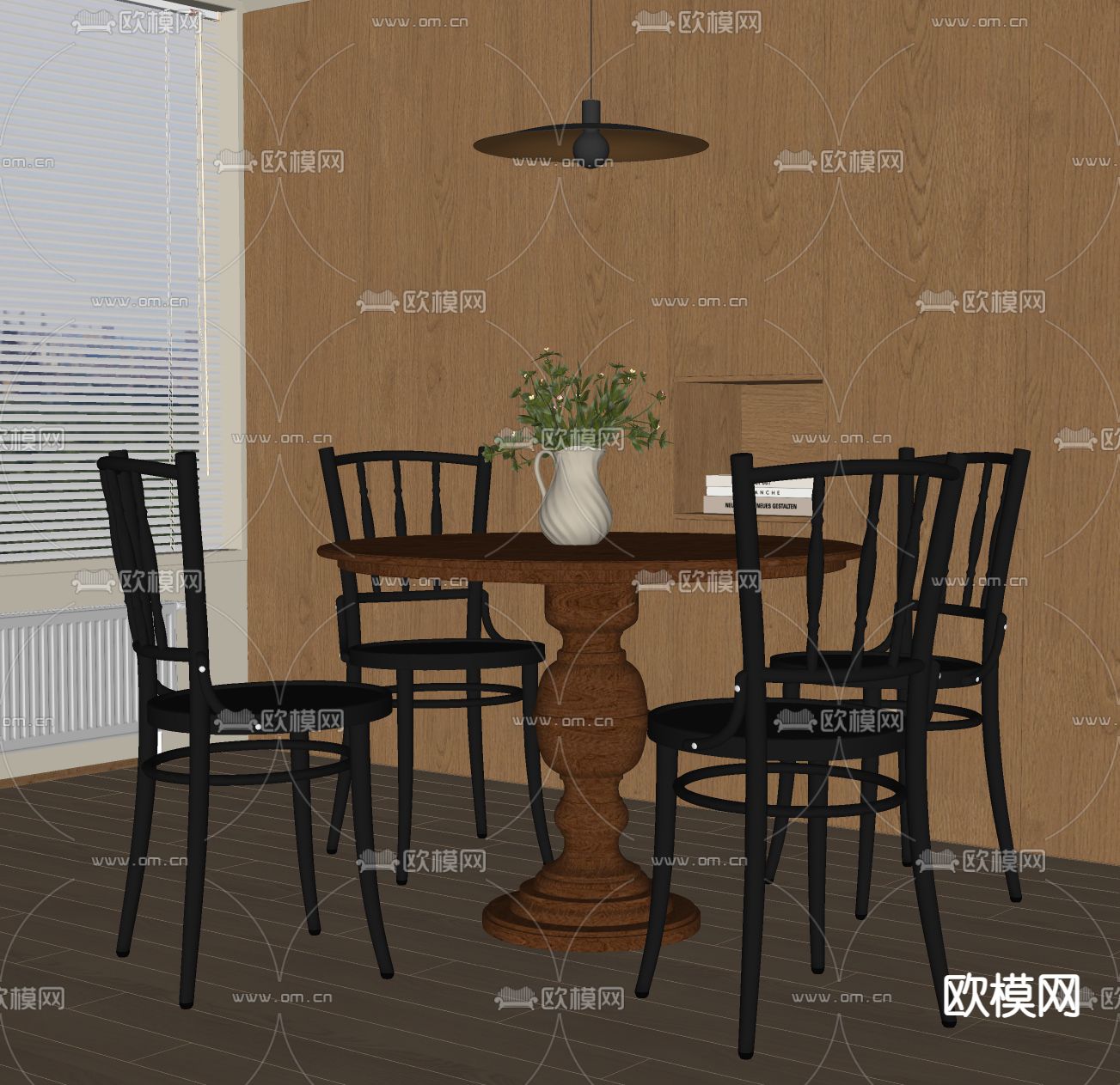 美式餐桌椅su模型下载（渲染图1）