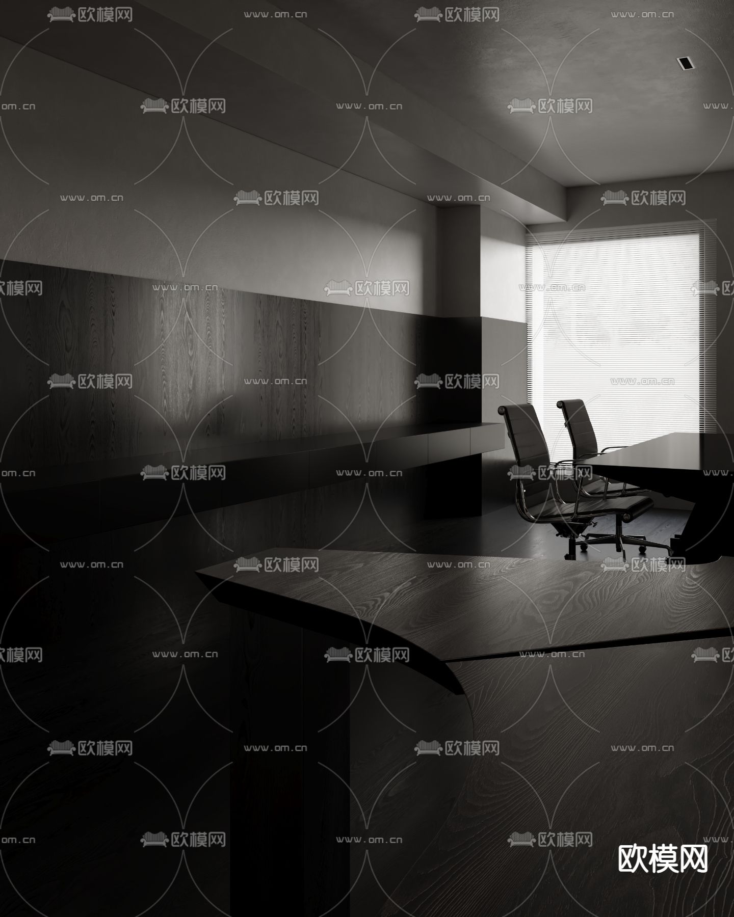 暗黑风办公室 公共办公区 工位3d模型下载（渲染图4）
