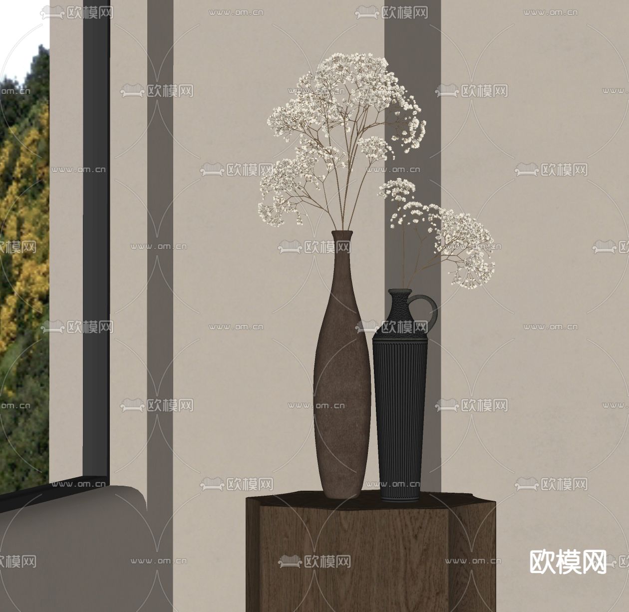 侘寂风花瓶 花艺 干花su模型下载（渲染图1）