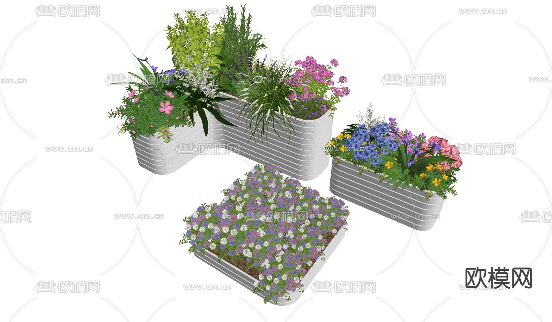花箱 花槽 华灿 植物堆su模型下载（渲染图1）