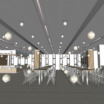  现代食堂 餐厅su模型 