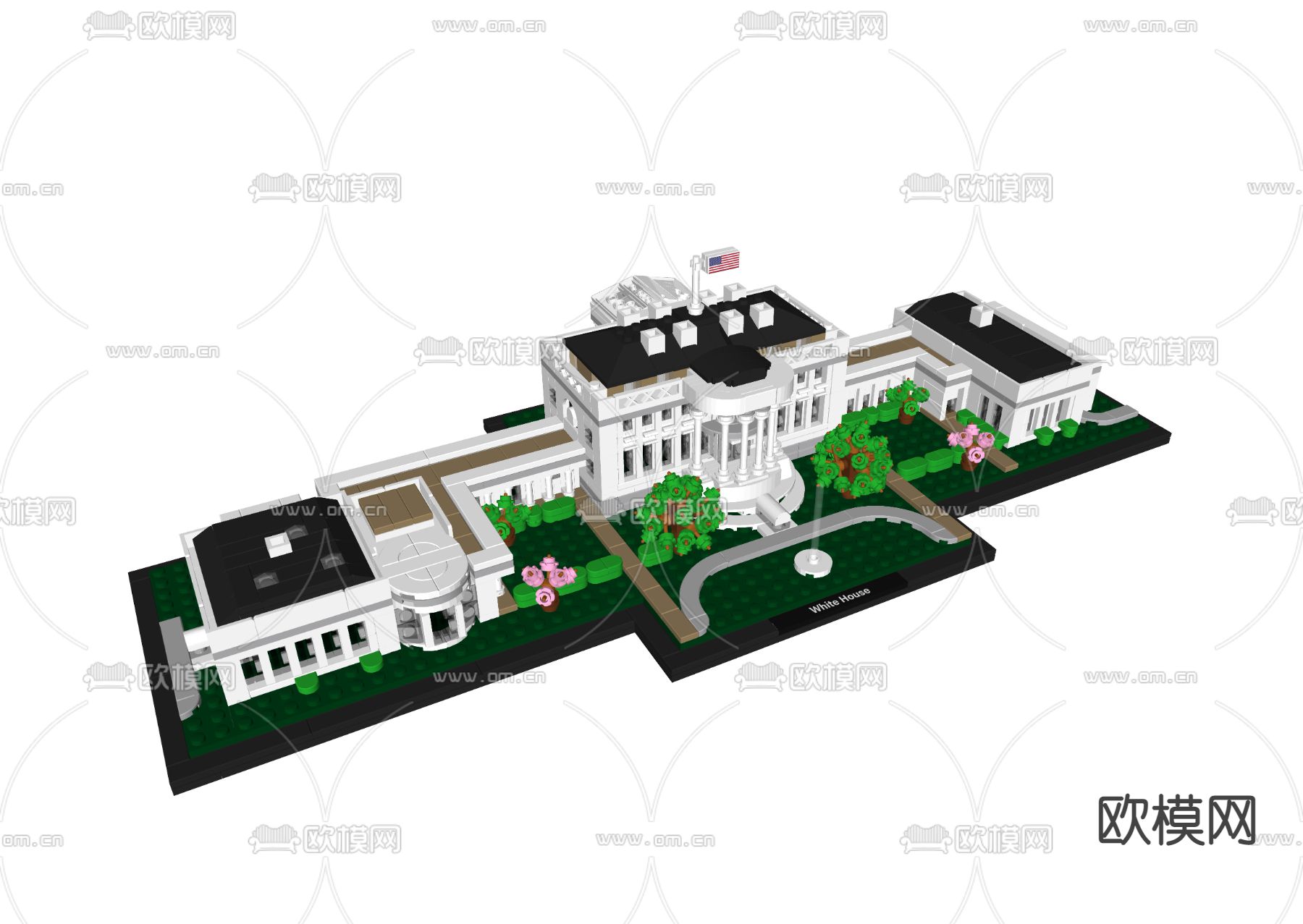 白宫积木玩具 儿童积木su模型下载（渲染图1）
