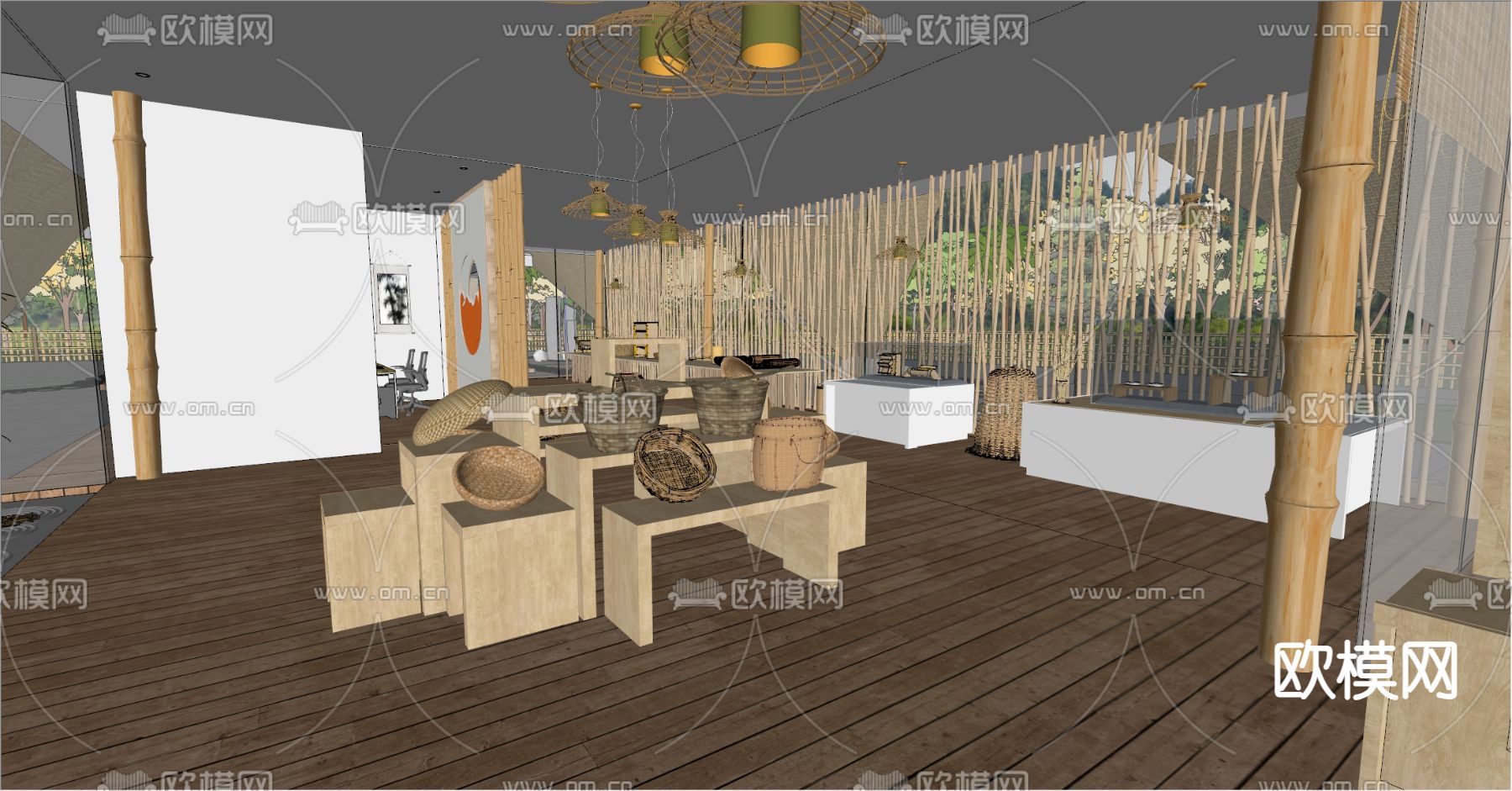 竹艺馆 展馆su模型下载（渲染图1）