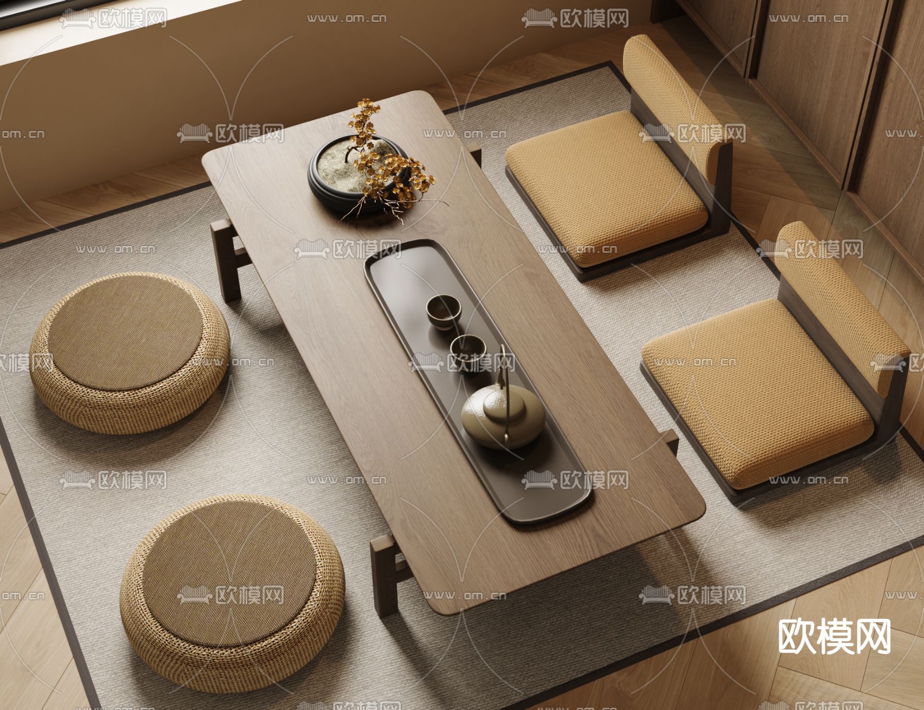 日式茶桌 榻榻米茶台su模型下载（渲染图2）