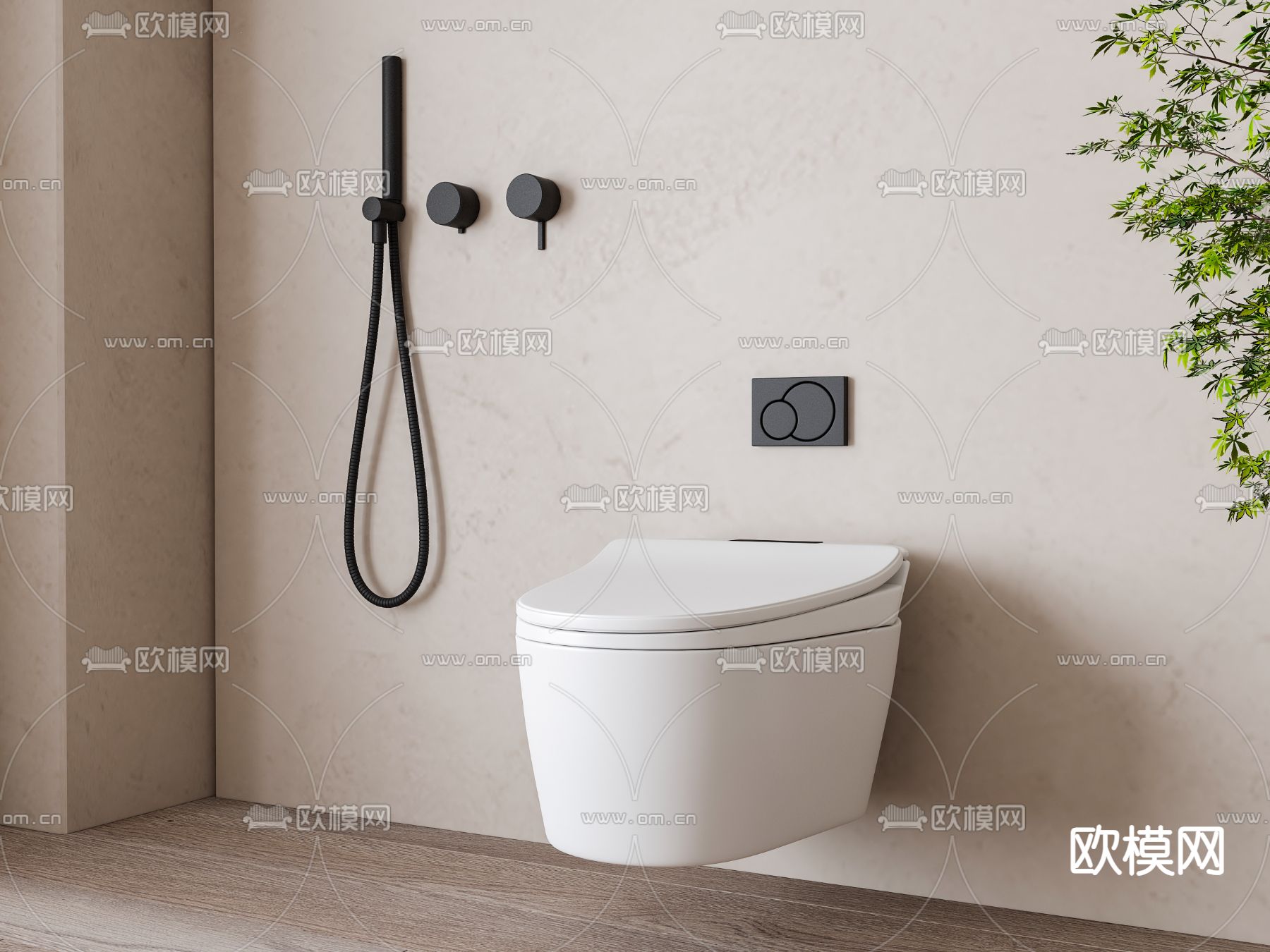 壁挂式马桶su模型下载（渲染图2）
