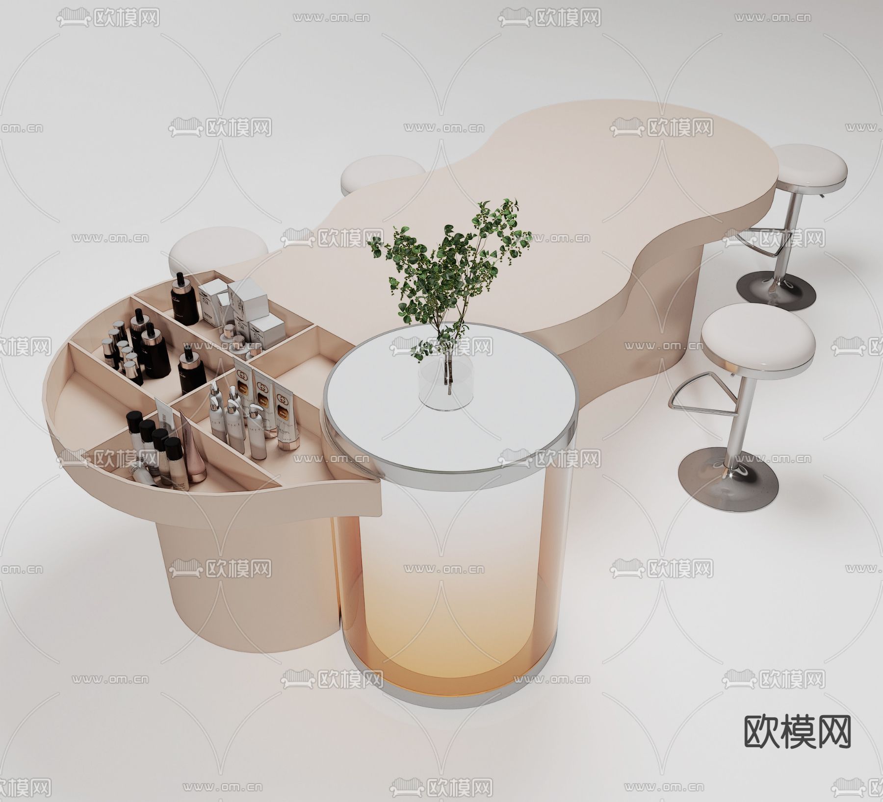 化妆品展台 展柜 中岛台3d模型下载（渲染图1）