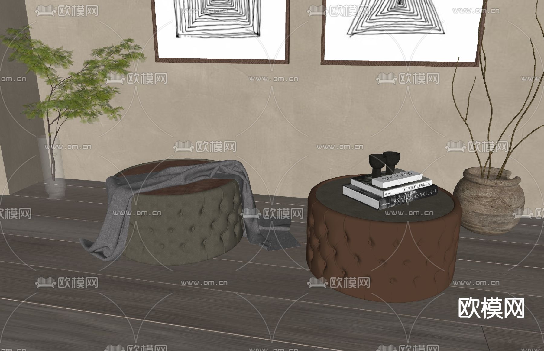 美式凳子su模型下载（渲染图1）