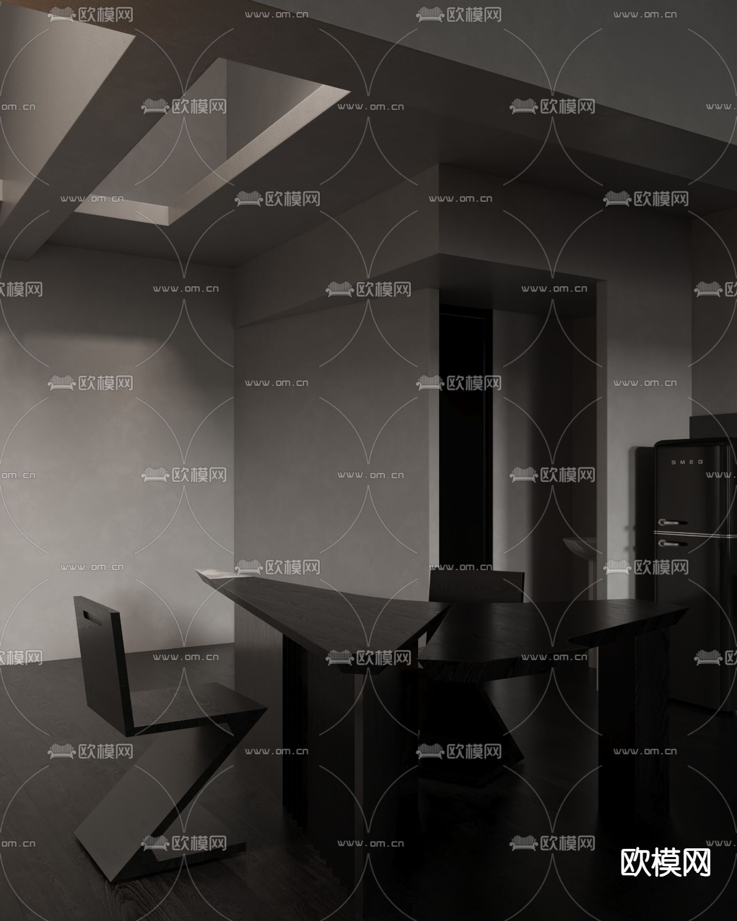 暗黑风办公室 公共办公区 工位3d模型下载（渲染图7）