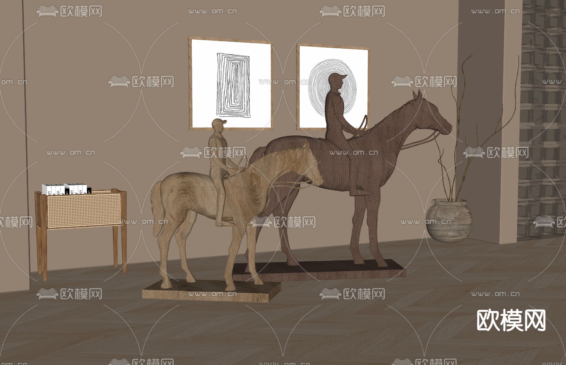 侘寂风木雕摆件su模型下载（渲染图1）
