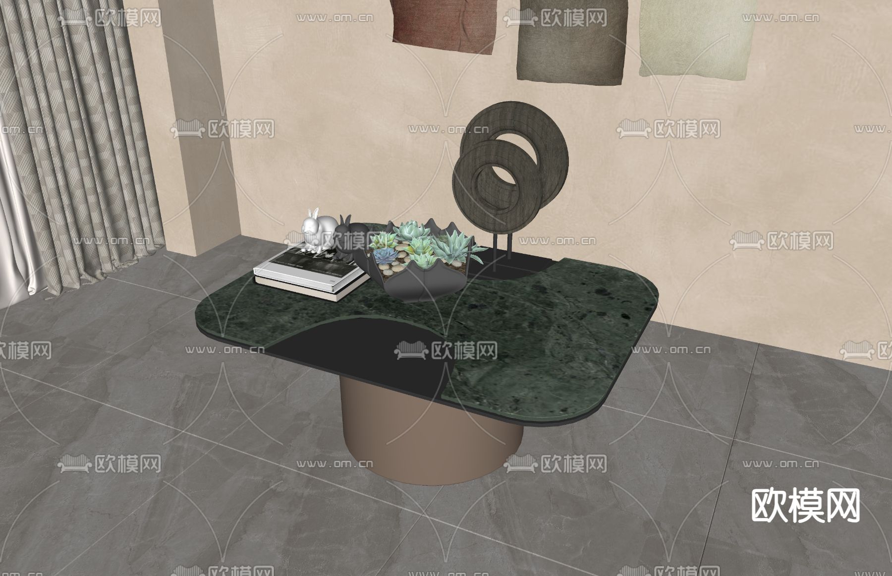 新中式茶几su模型下载（渲染图1）