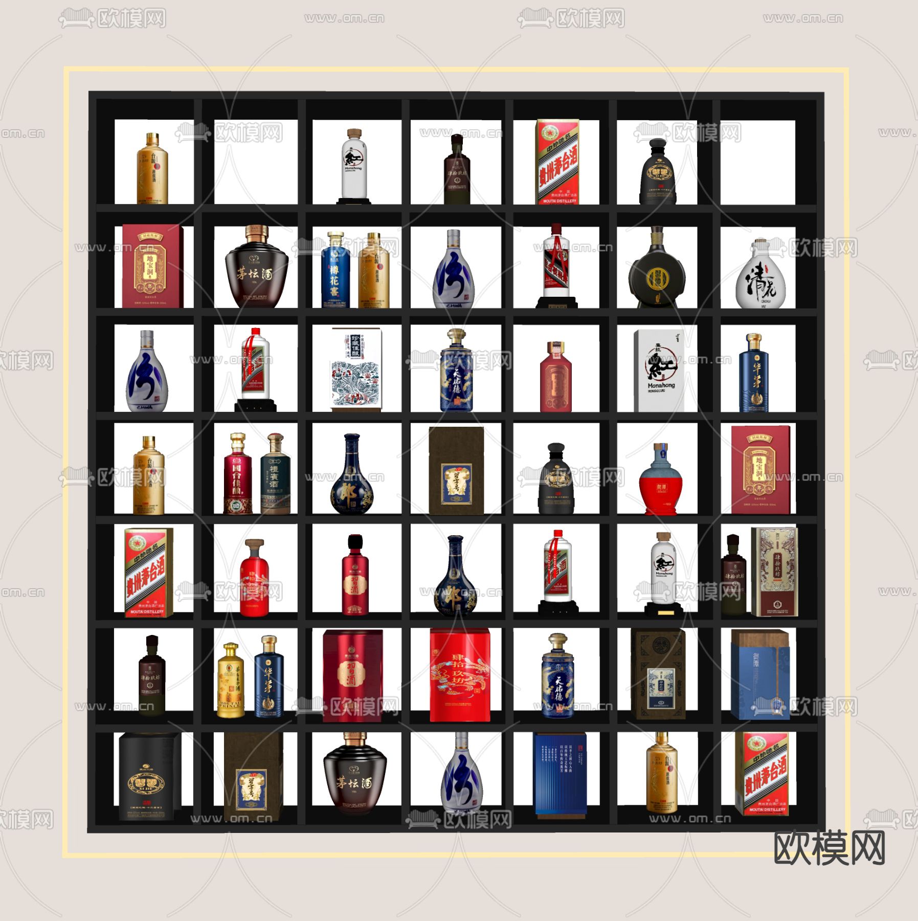 现代酒水 酒瓶 酒盒 白酒su模型下载（渲染图1）