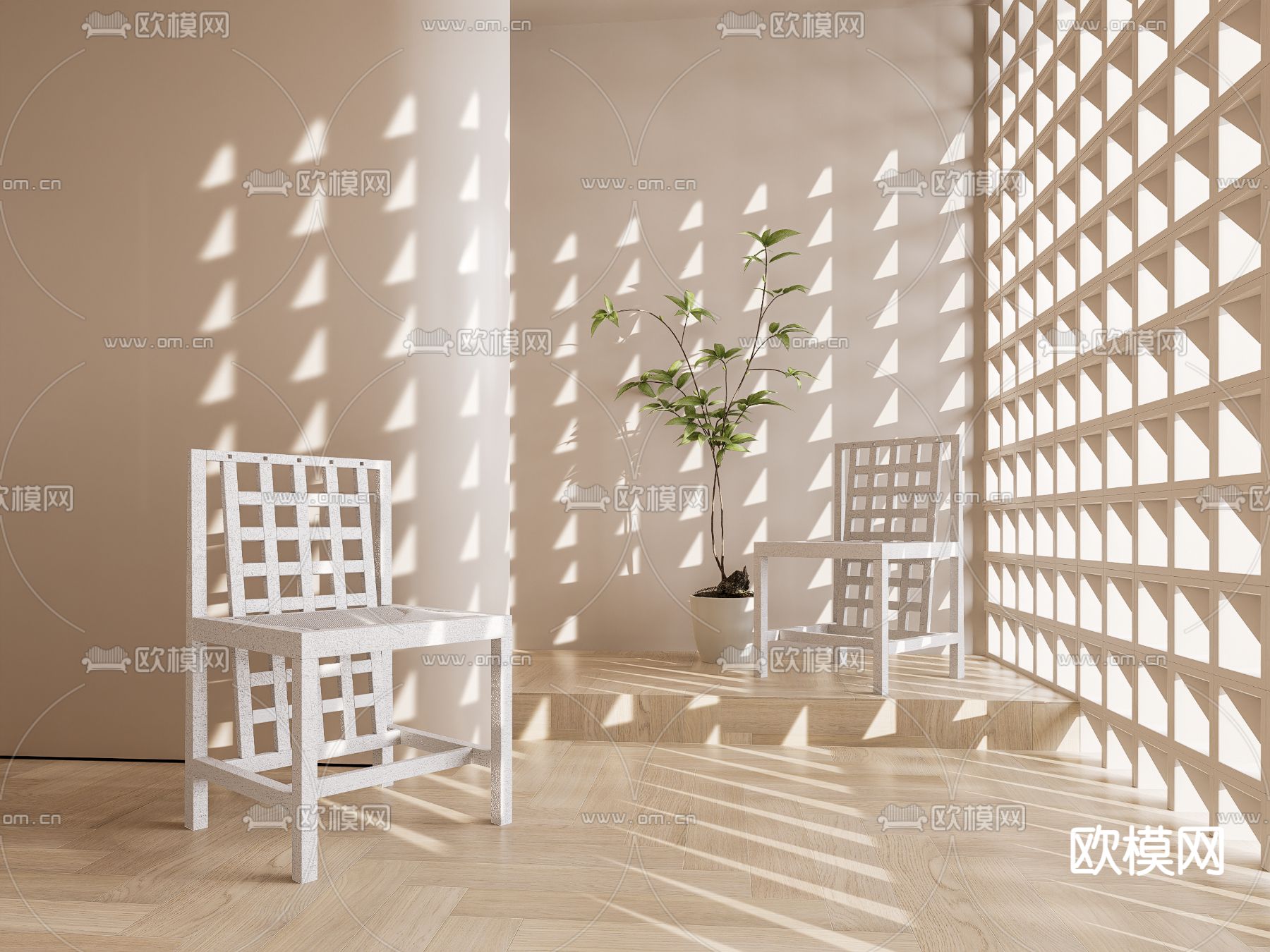 法式椅子 餐椅su模型下载（渲染图2）