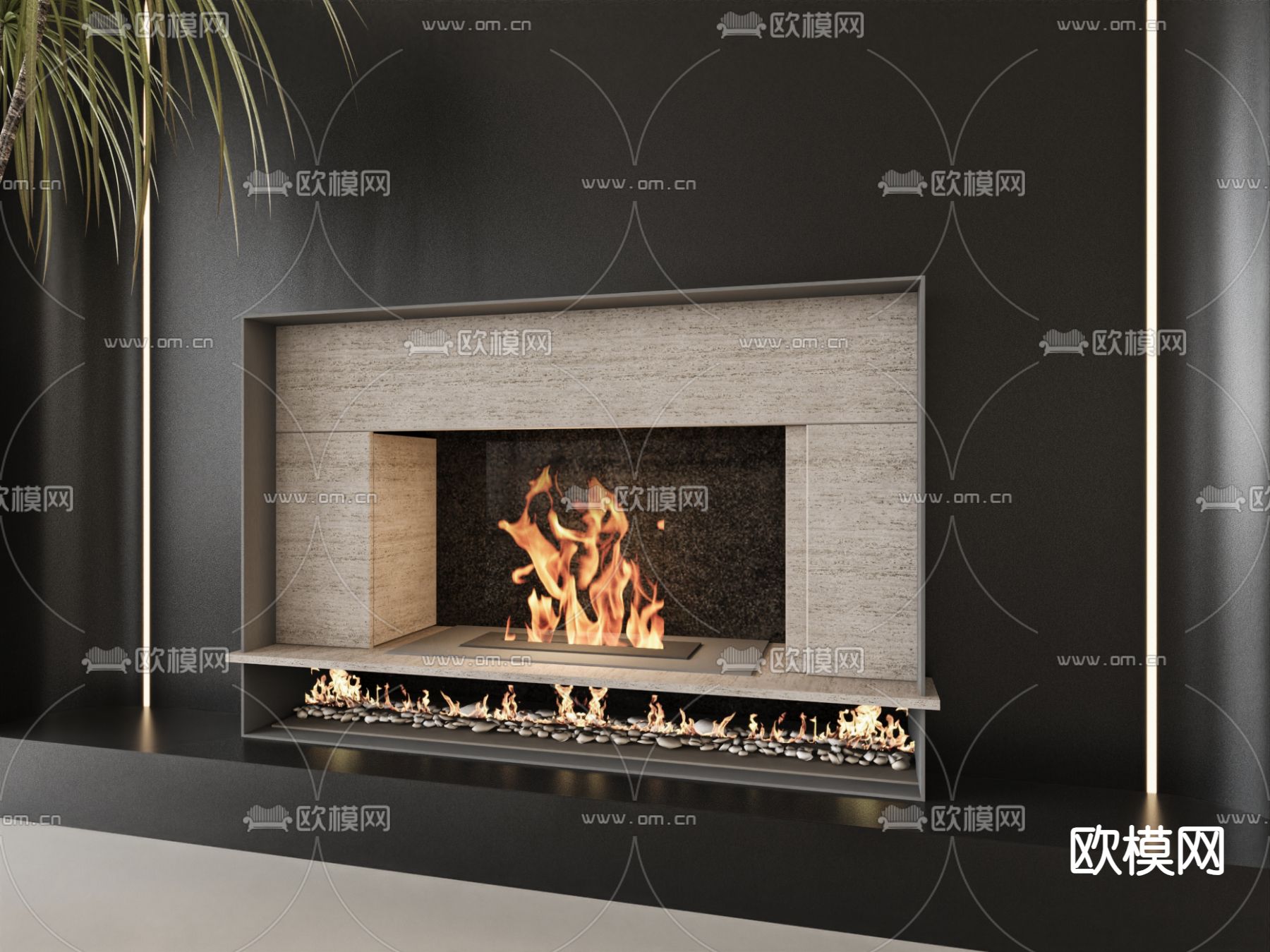 现代壁炉 火炉 柴火3d模型下载
