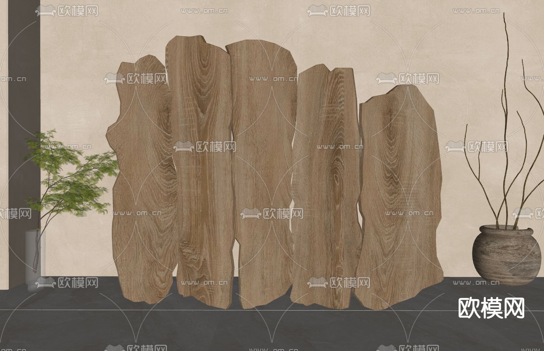 侘寂风屏风 隔断su模型下载（渲染图1）