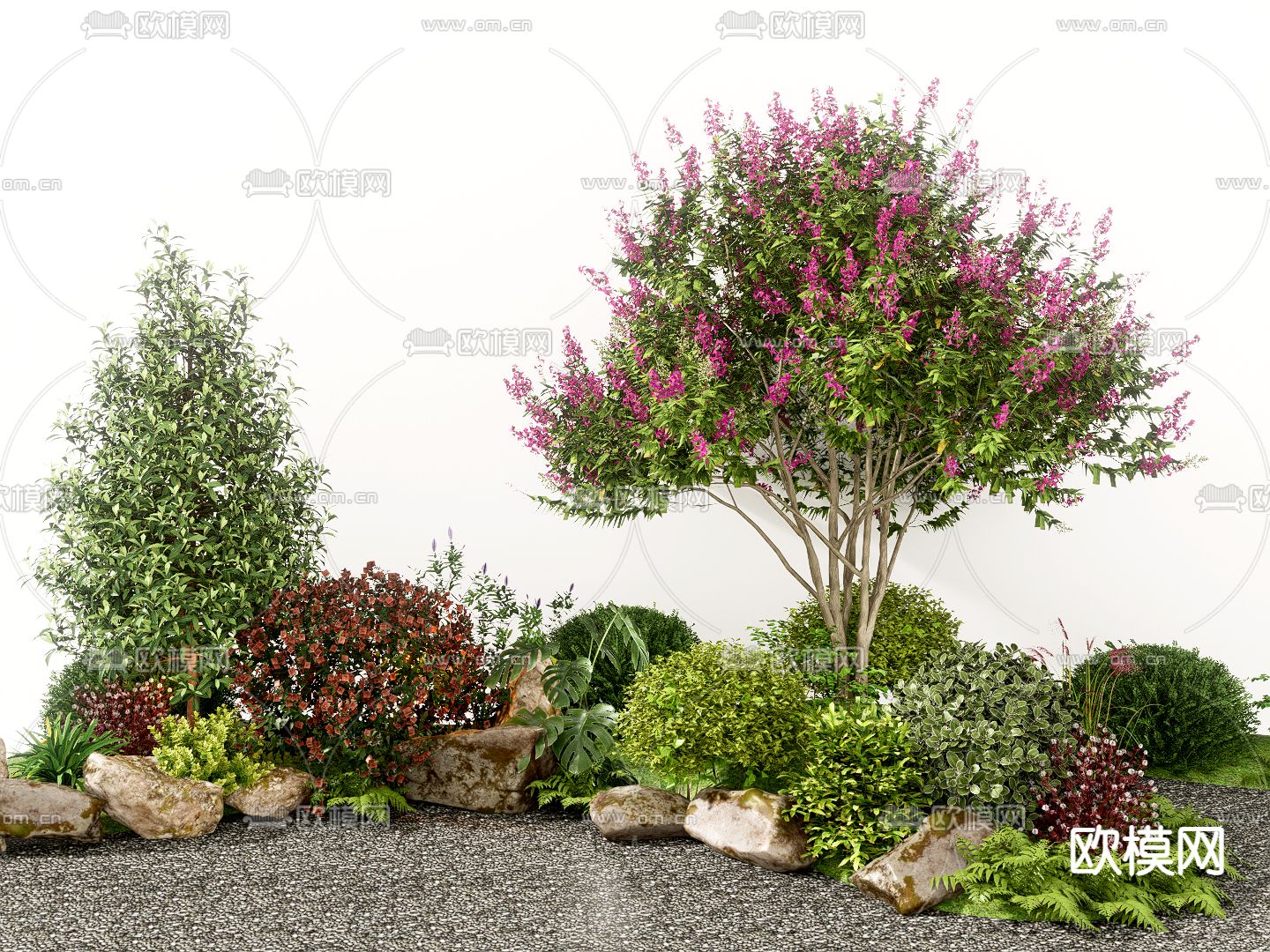 现代植物花境 植物堆su模型下载（渲染图2）