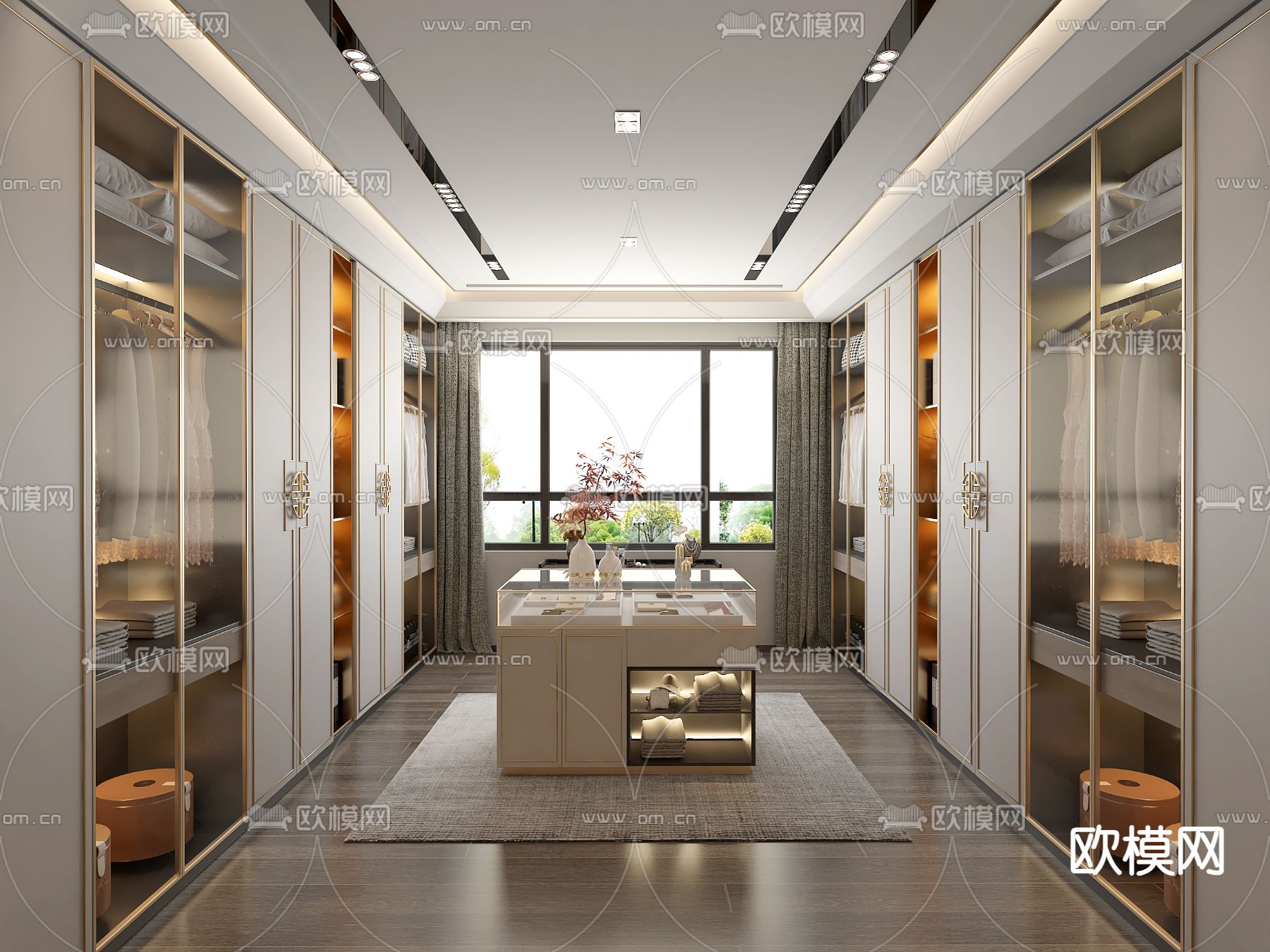 新中式衣帽间 中岛柜3d模型下载