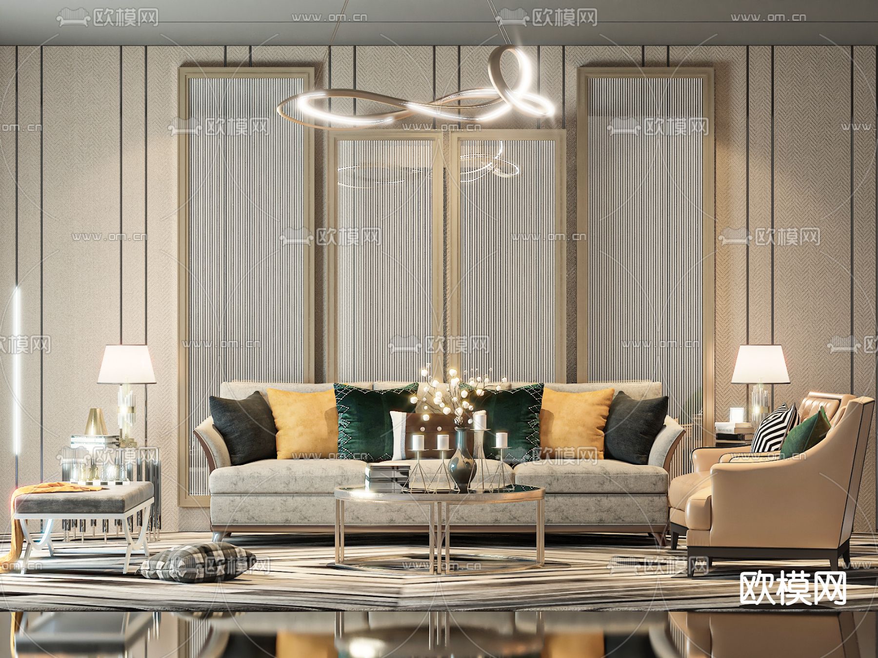 轻奢组合沙发3d模型下载