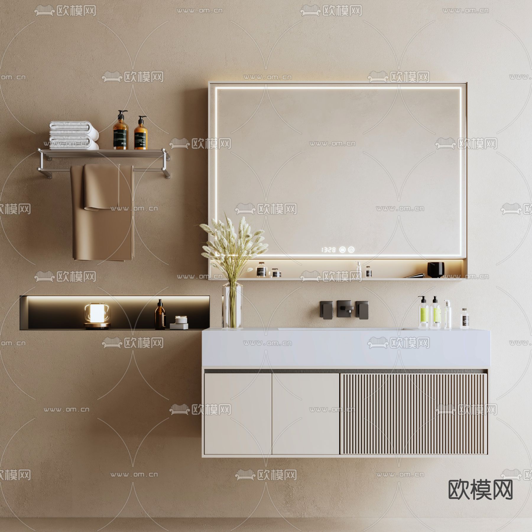 现代浴室柜 洗手台 洗手盆su模型下载（渲染图2）