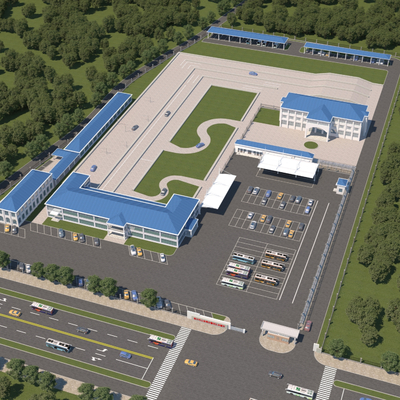  驾校 停车场鸟瞰su模型 