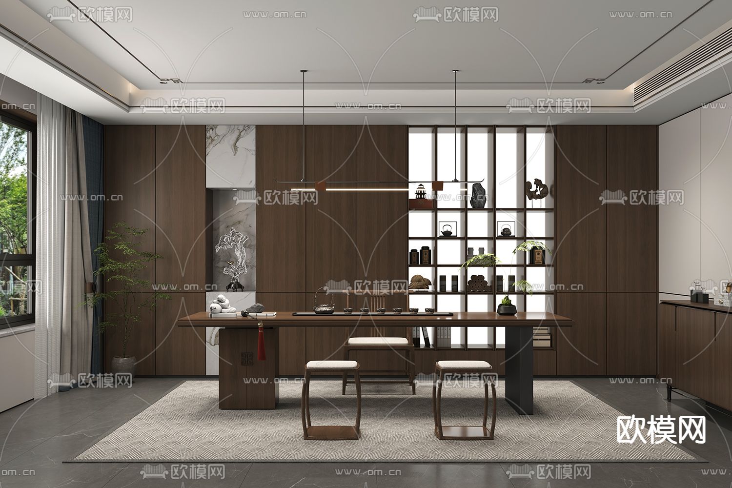 新中式茶室3d模型下载