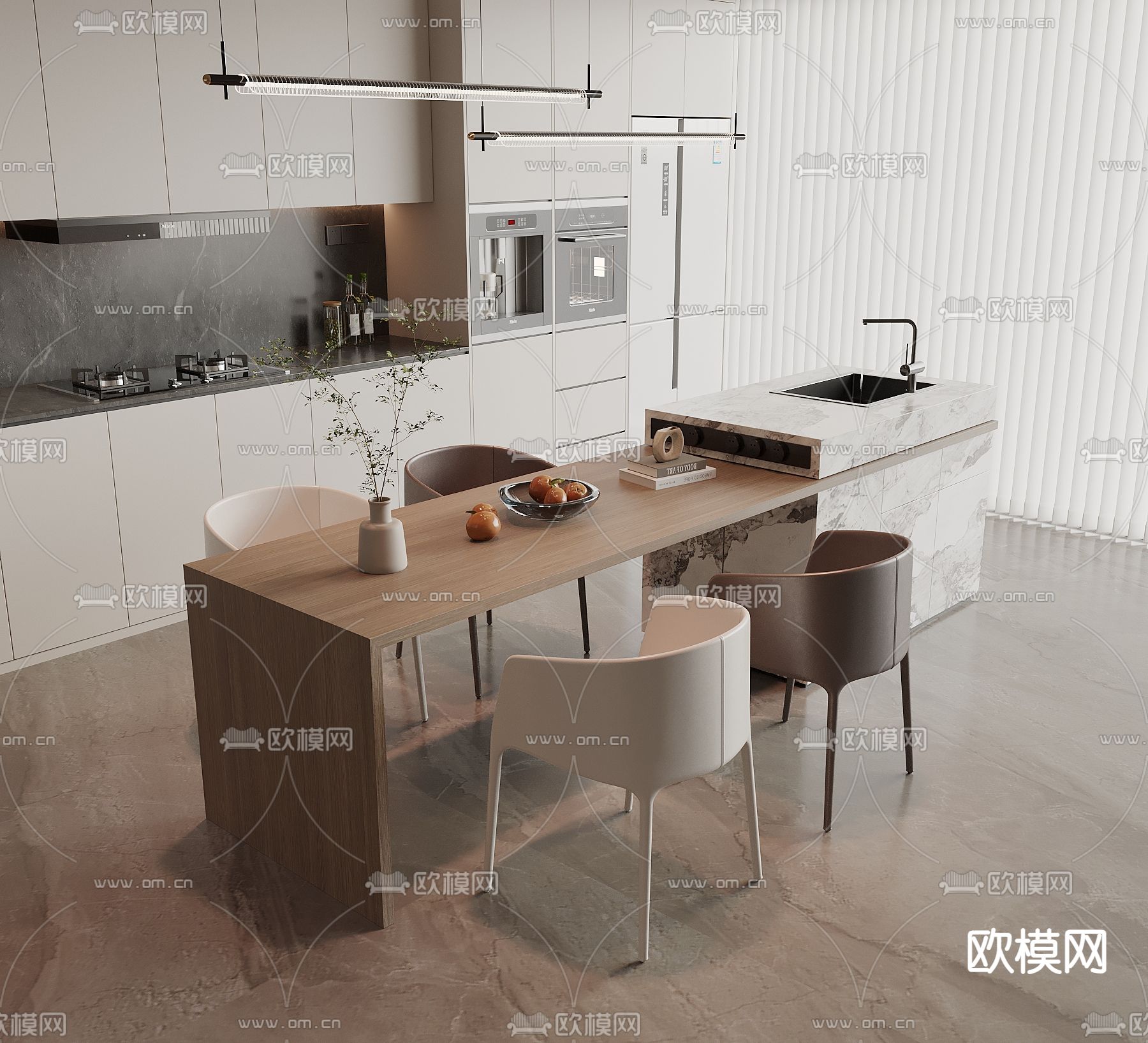 岛台餐桌椅3d模型下载