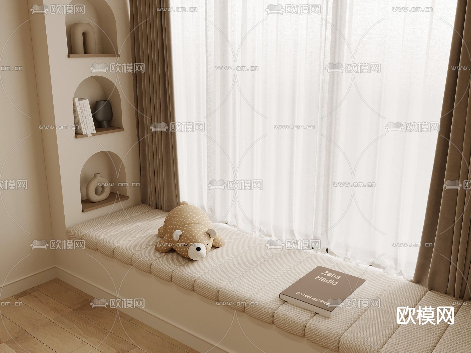 飘窗 窗台 窗帘 飘窗垫3d模型下载