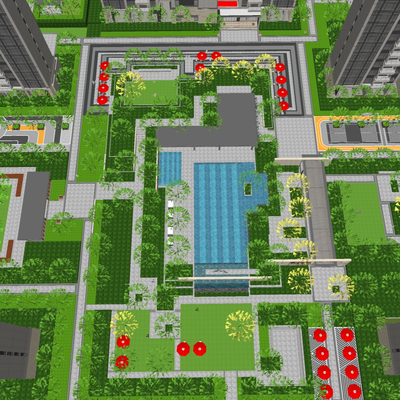  住宅小区鸟瞰su模型 