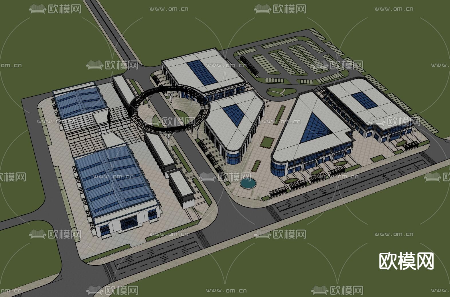 商业区鸟瞰 农贸市场su模型下载（渲染图1）