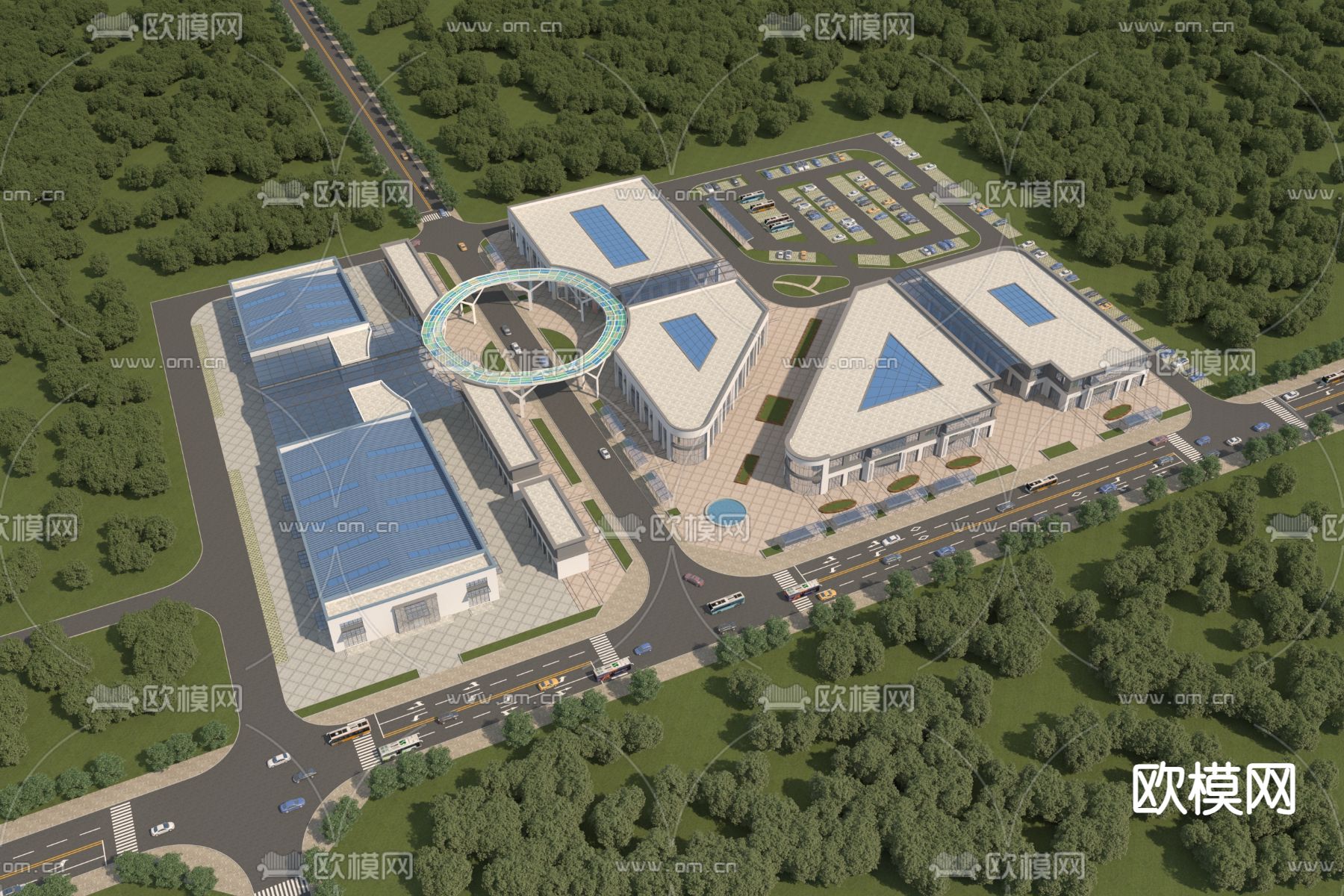 商业区鸟瞰 农贸市场su模型下载（渲染图2）