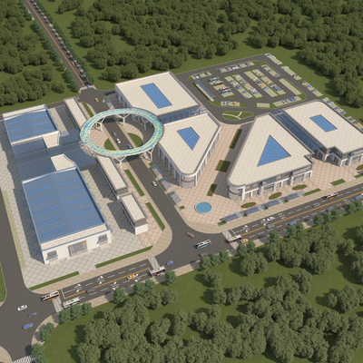  商业区鸟瞰 农贸市场su模型 