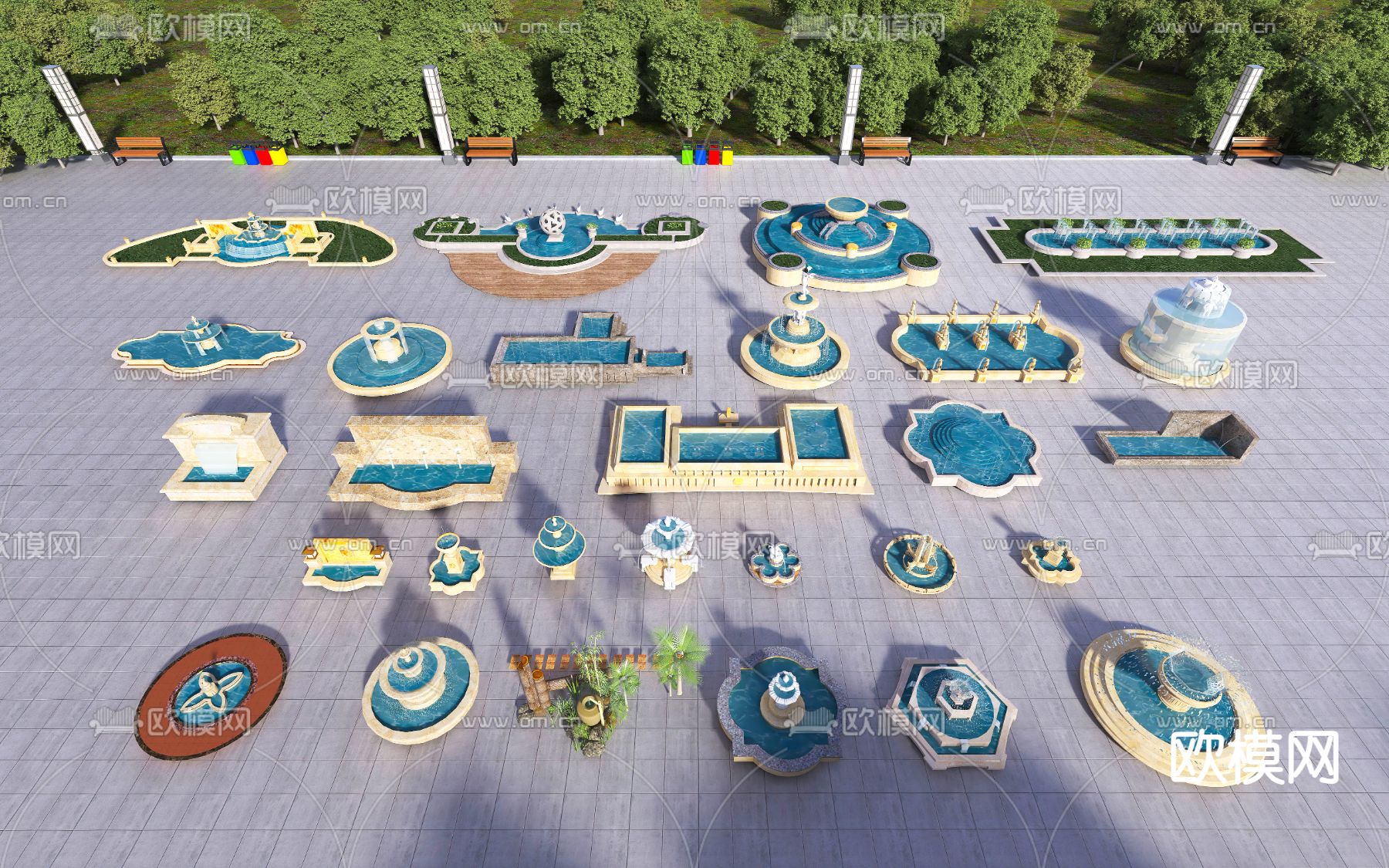 欧式喷泉小品 水景 流水 跌水3d模型下载