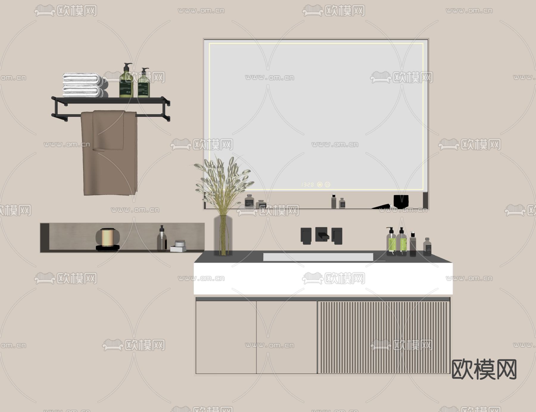 现代浴室柜 洗手台 洗手盆su模型下载（渲染图1）