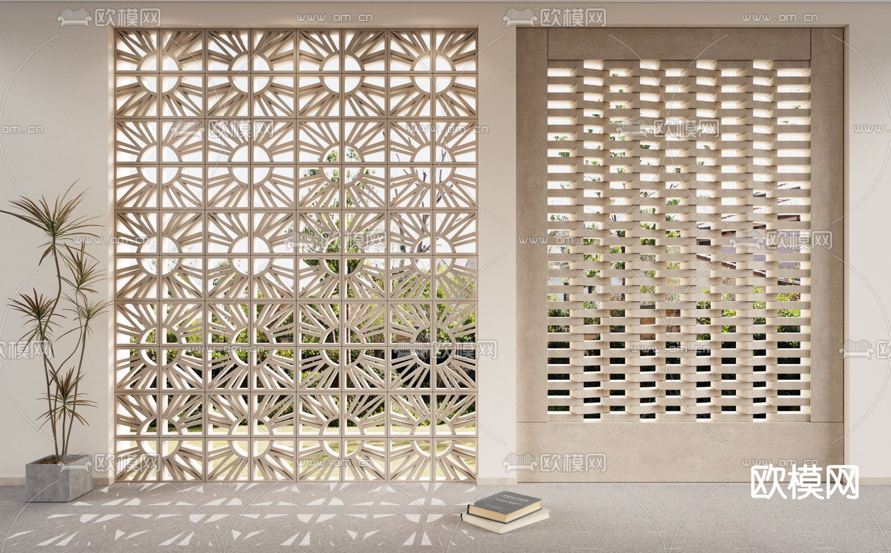 水泥砖屏风 镂空隔断3d模型下载