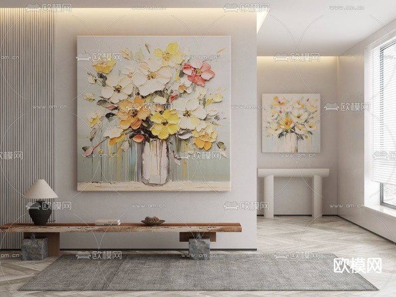 肌理画 花卉画 装饰画3d模型下载