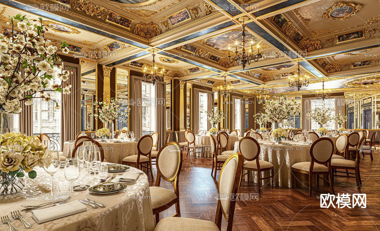 欧式酒店 宴会厅3d模型下载