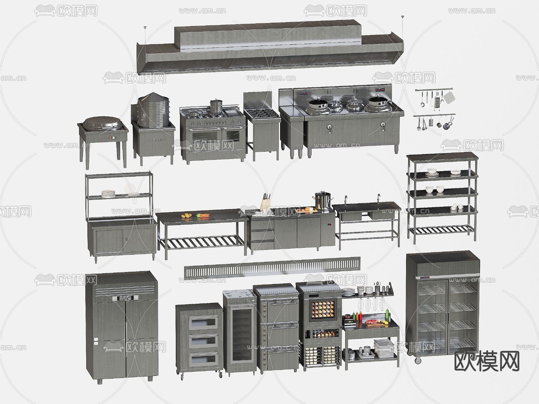 后厨用品 中央厨房 操作台 厨具3d模型下载