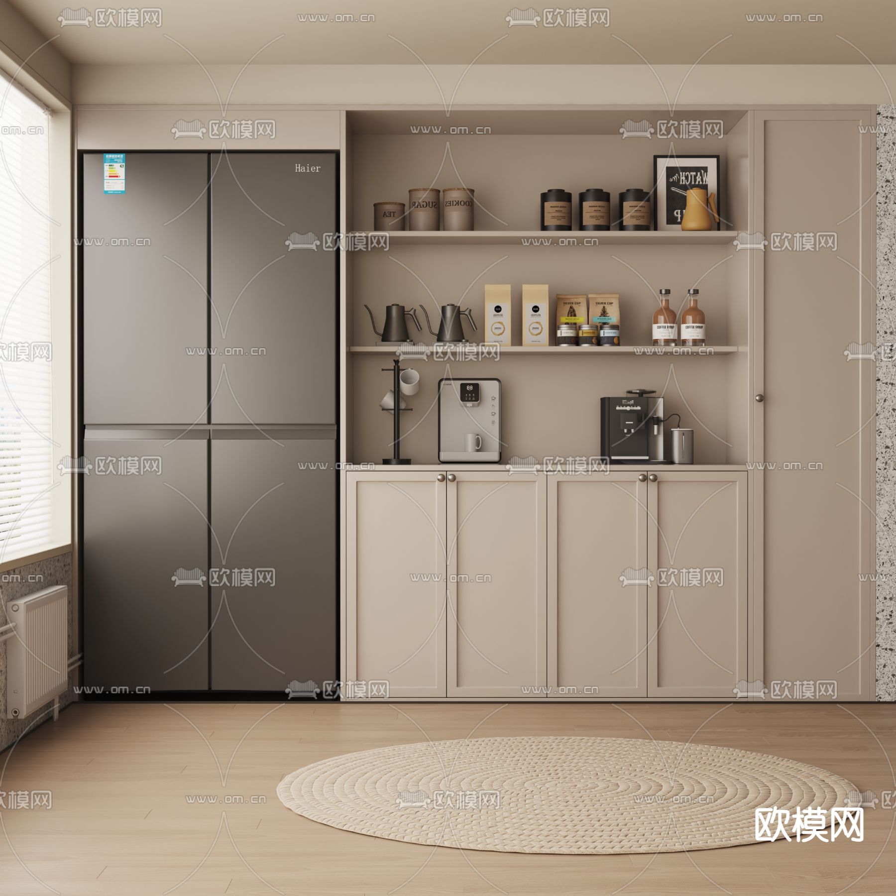 奶油风橱柜 餐边柜3d模型下载