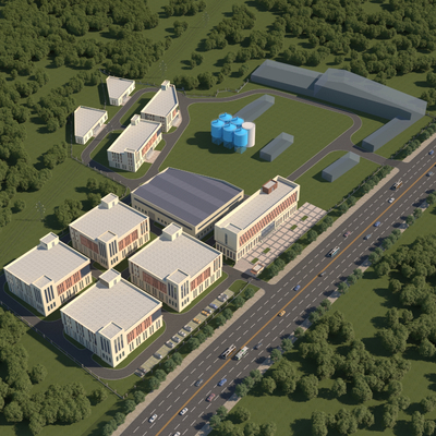  厂房鸟瞰su模型 