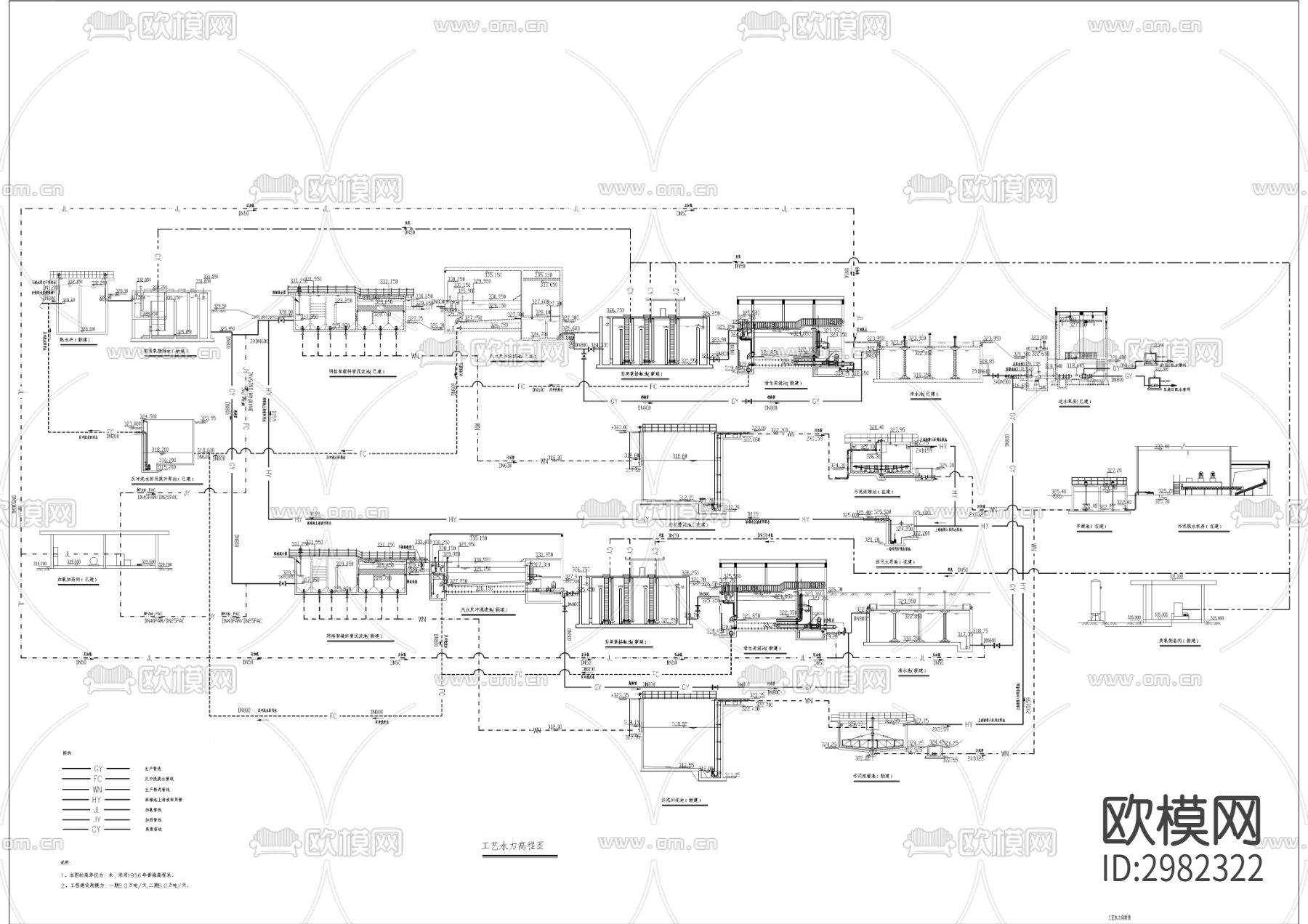 黄金坡水厂二期扩建工程CAD施工图下载（渲染图1）