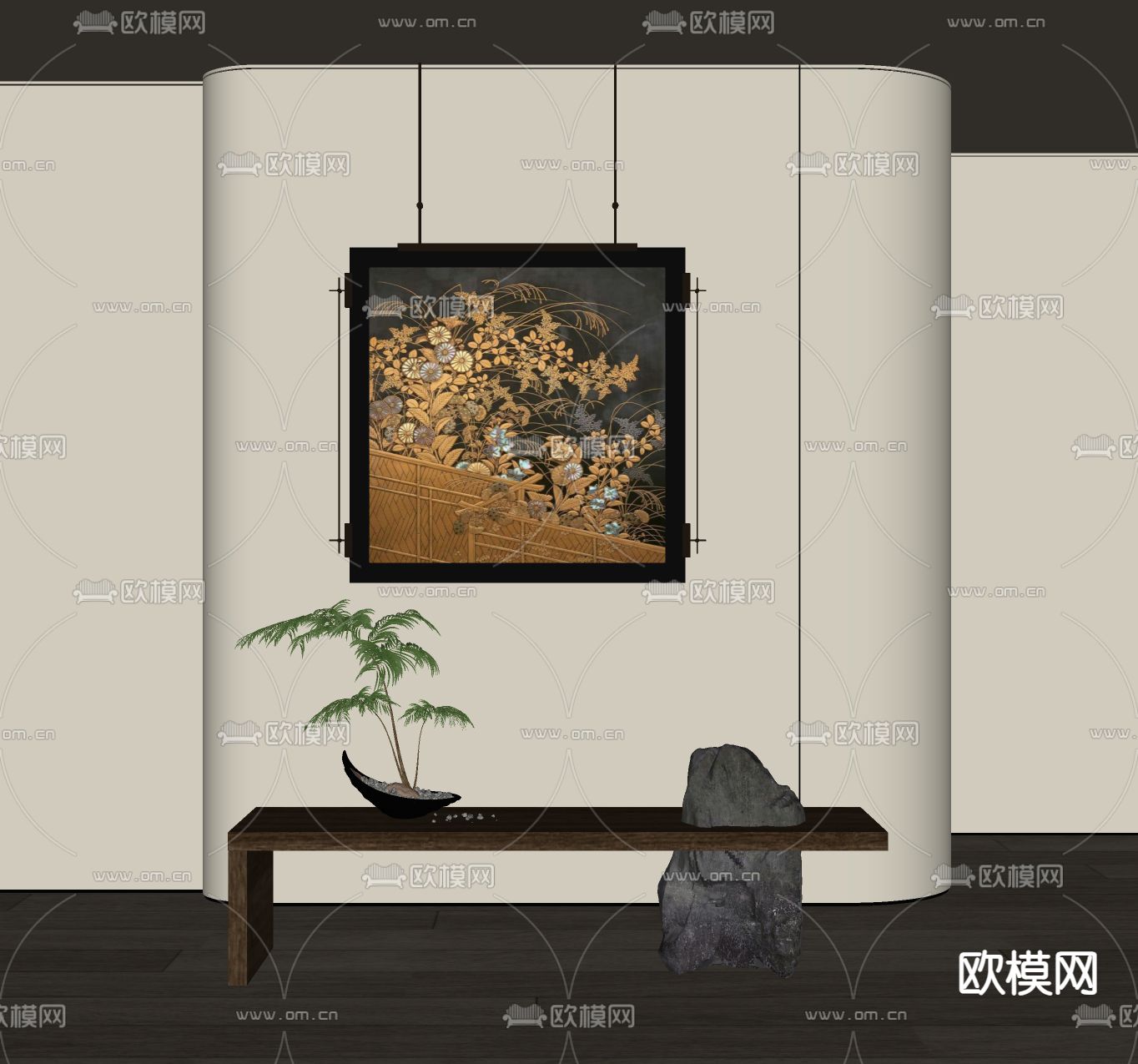 新中式装饰画 挂画su模型