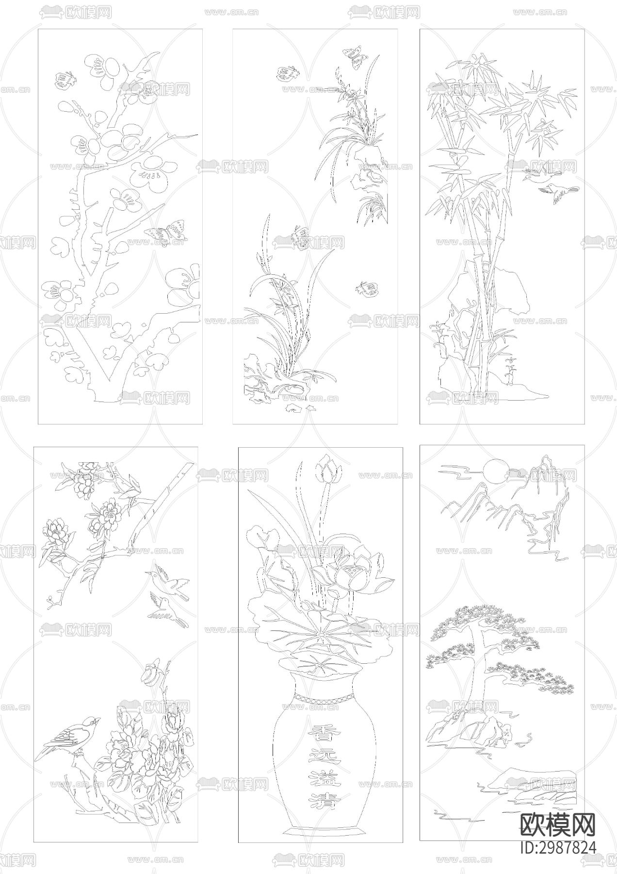 装饰画雕刻图案cad图库下载（渲染图3）