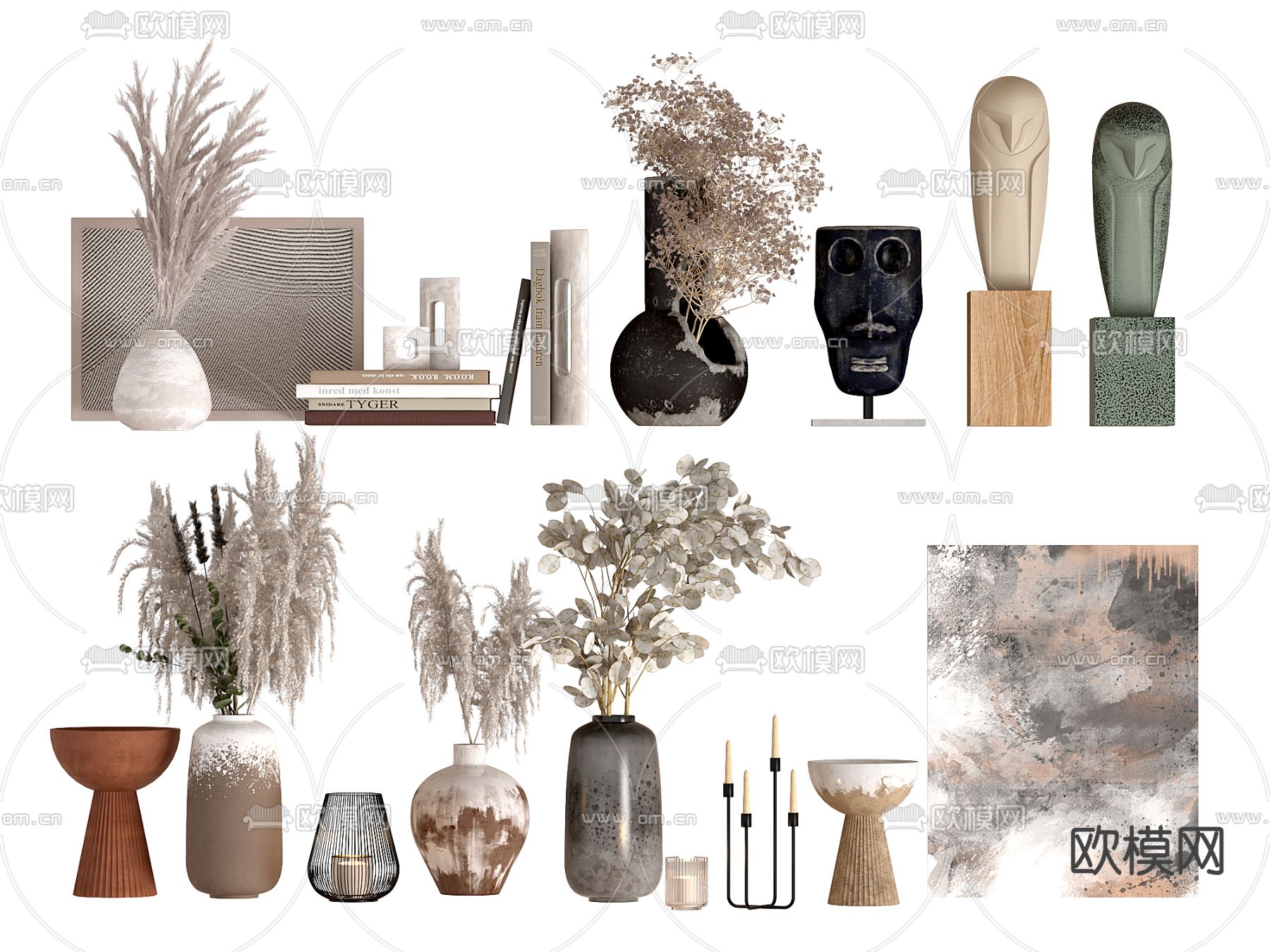 现代装饰品 摆件 书籍 陶器 雕塑 挂画 烛台3d模型下载