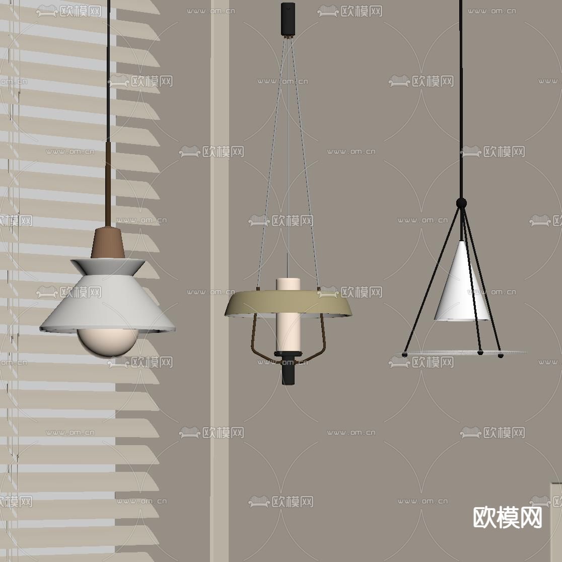 奶油风吊灯su模型下载（渲染图1）