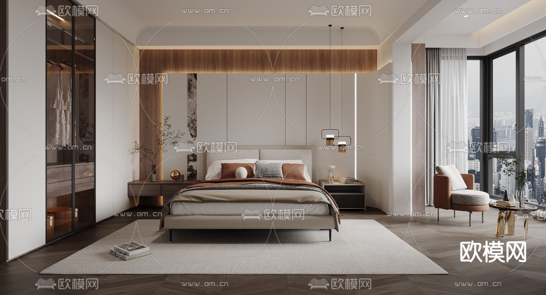 现代卧室 主卧 主人房3d模型下载（渲染图1）