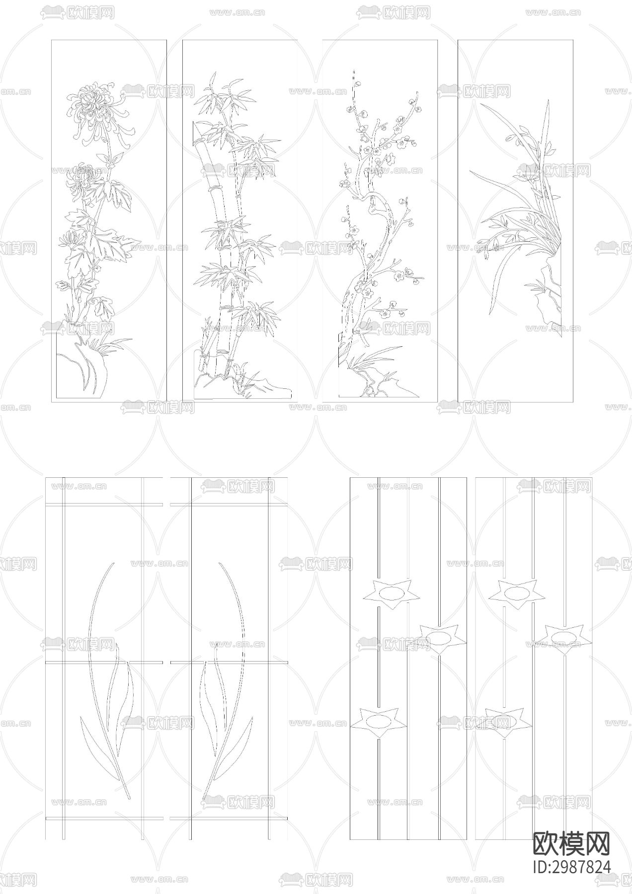 装饰画雕刻图案cad图库下载（渲染图8）