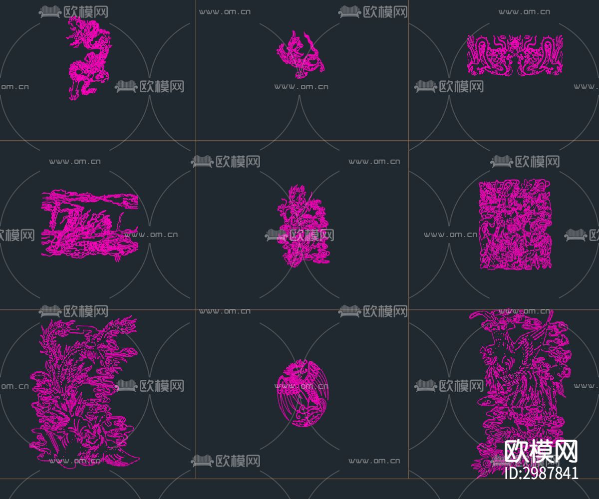 龙凤图案合集cad图库下载（渲染图1）