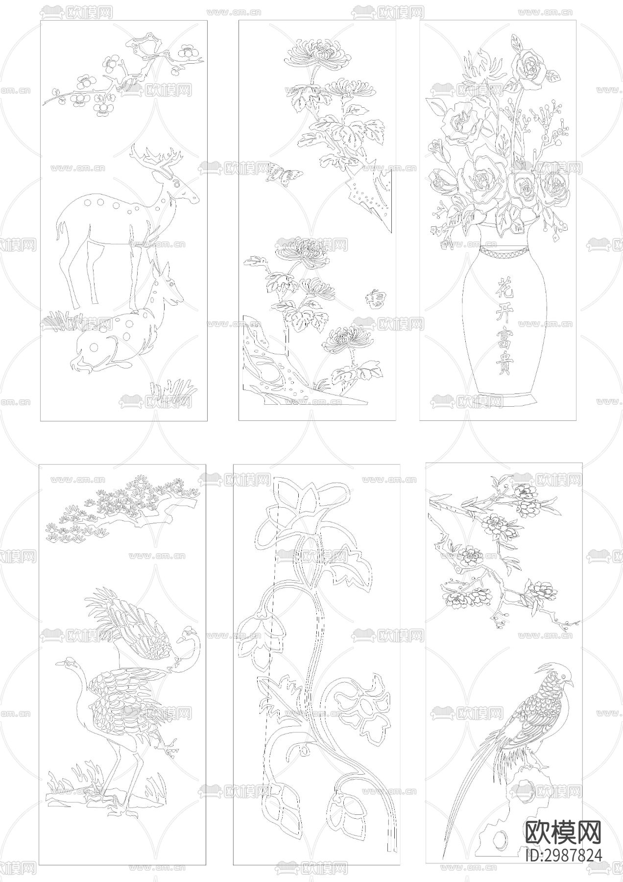 装饰画雕刻图案cad图库下载（渲染图4）