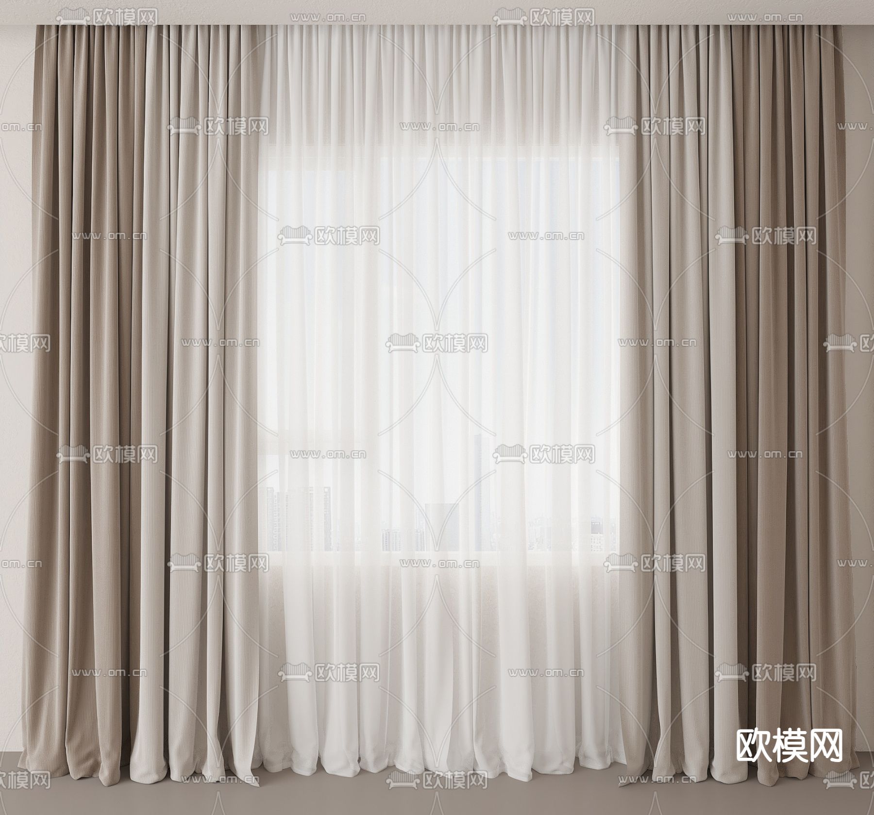 素色窗帘 窗纱3d模型下载